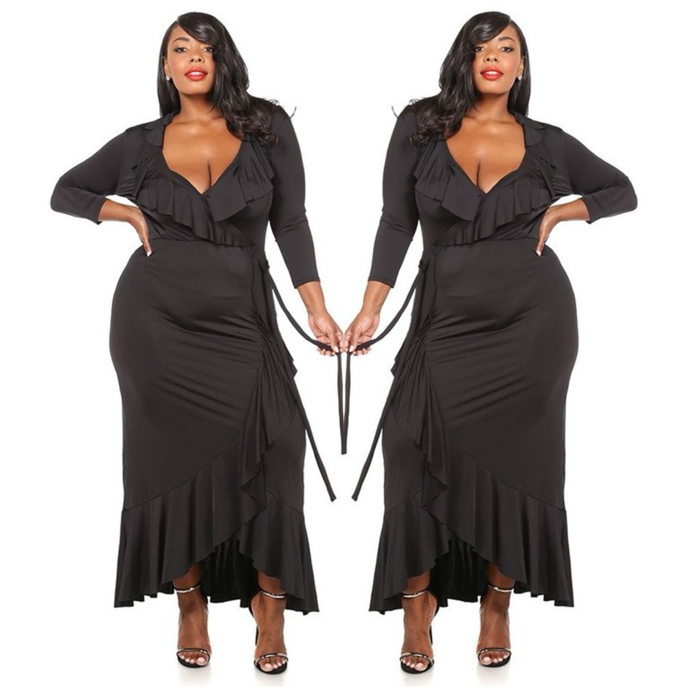 Black Flirty Long Sleeve 2x Dress